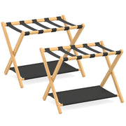 Set di 2 porta valigie in bamboo con cinghie e ripiani oxford, Supporti pieghevoli salvaspazio per camera ospiti e hotel Naturale