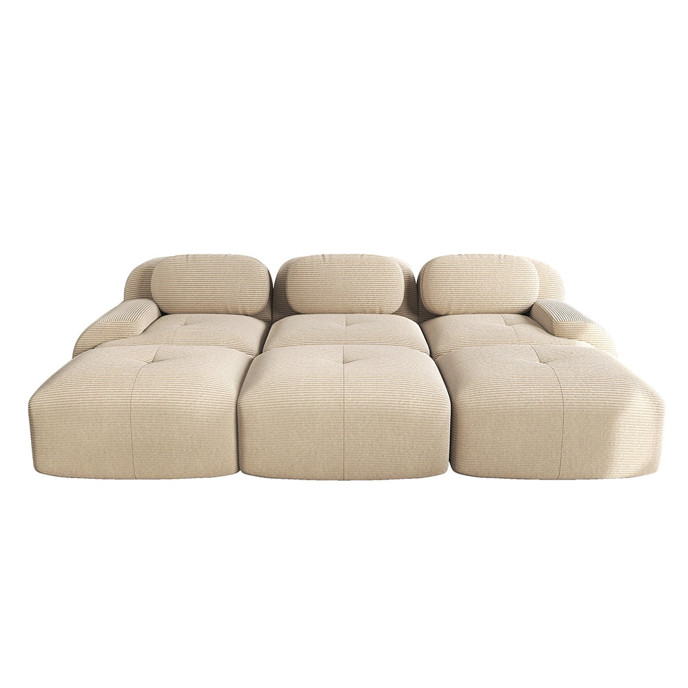 Set 3 posti + 3 pouf in velluto - Xylo - Braccioli XL, imbottitura 32D, home cinema, beige