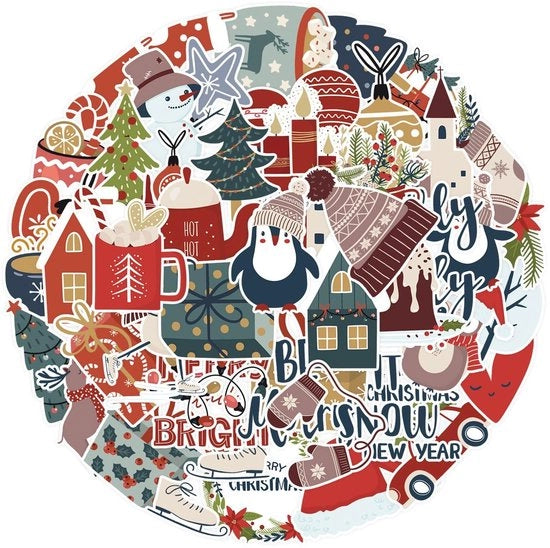 Set di Sticker per Natale - Motivi Festivi - 100 pezzi - Impermeabile