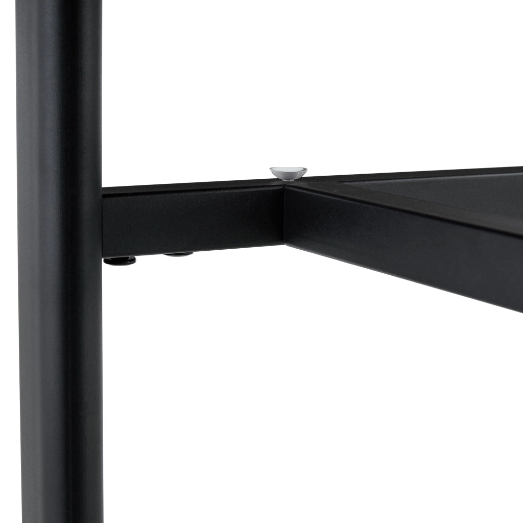 Tavolo rotondo 100 cm con piano in MDF effetto legno, inserto in vetro e struttura in metallo, 4-6 posti