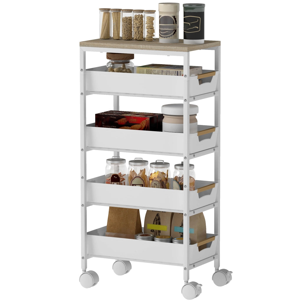 Carro da Cucina 5 Livelli ¨C zephmum ¨C Bianco Effetto Legno 39.5x24x82 cm