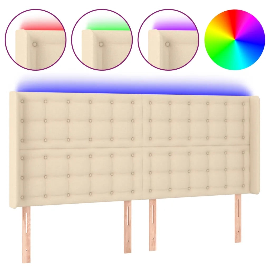 Testiera a LED Crema 163x16x118/128 cm in Tessuto