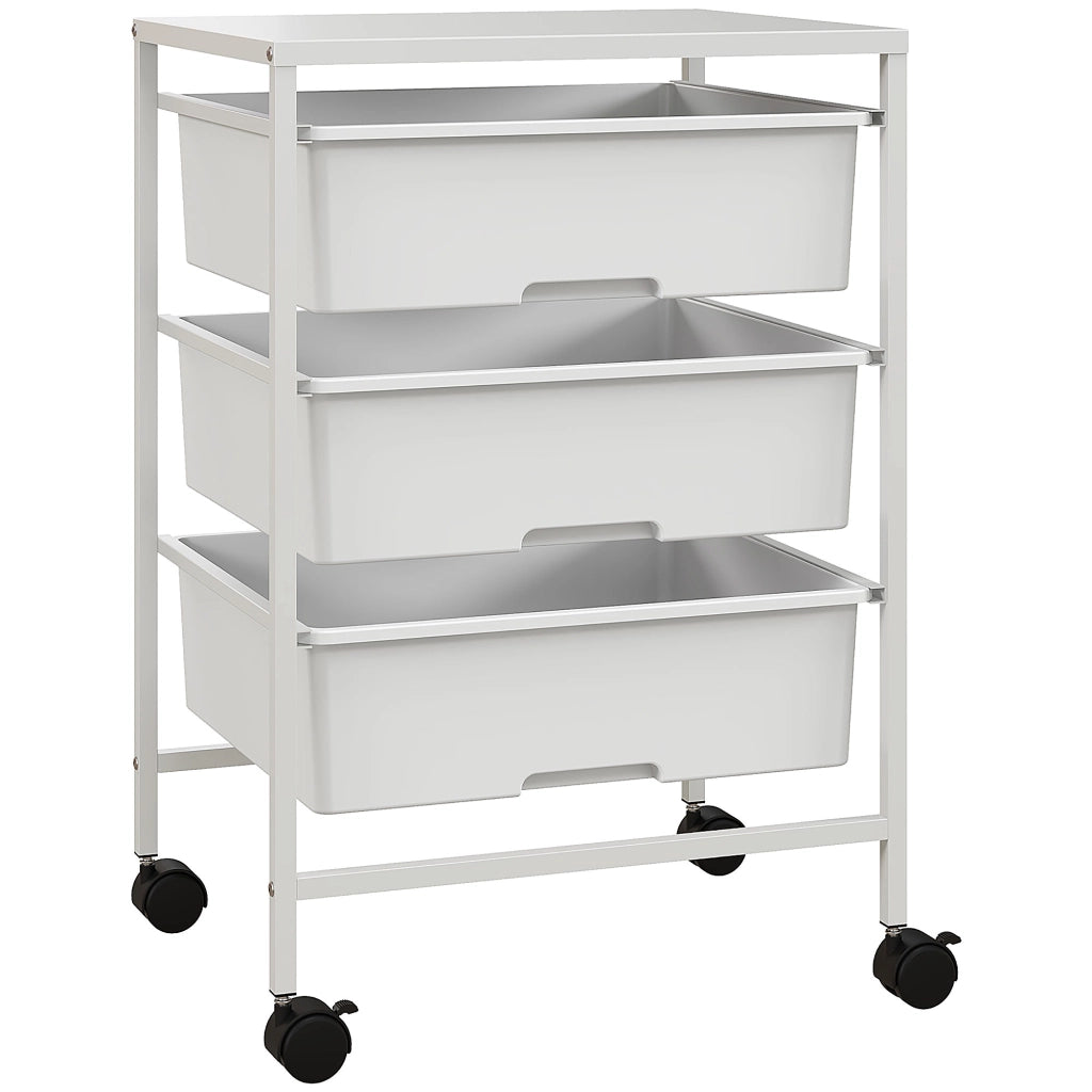 Carrello con 3 Cestini, Mobile Multiuso con Ruote ¨C zephmum ¨C Bianco, 40.8x33.5x60.5 cm