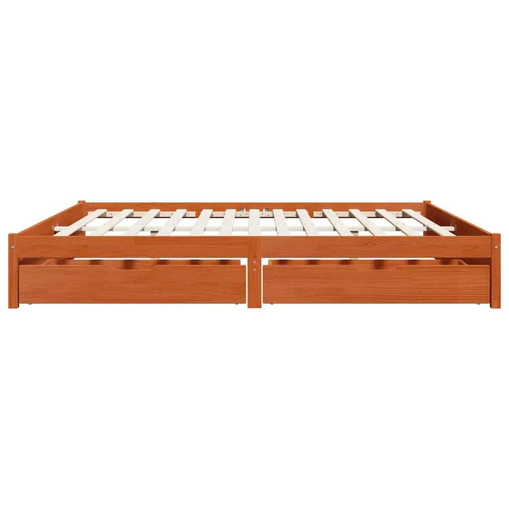 Struttura del letto con cassetto-Giroletto con contenitore-Rete del Letto Marrone cerato 200 x 200 cm 868582