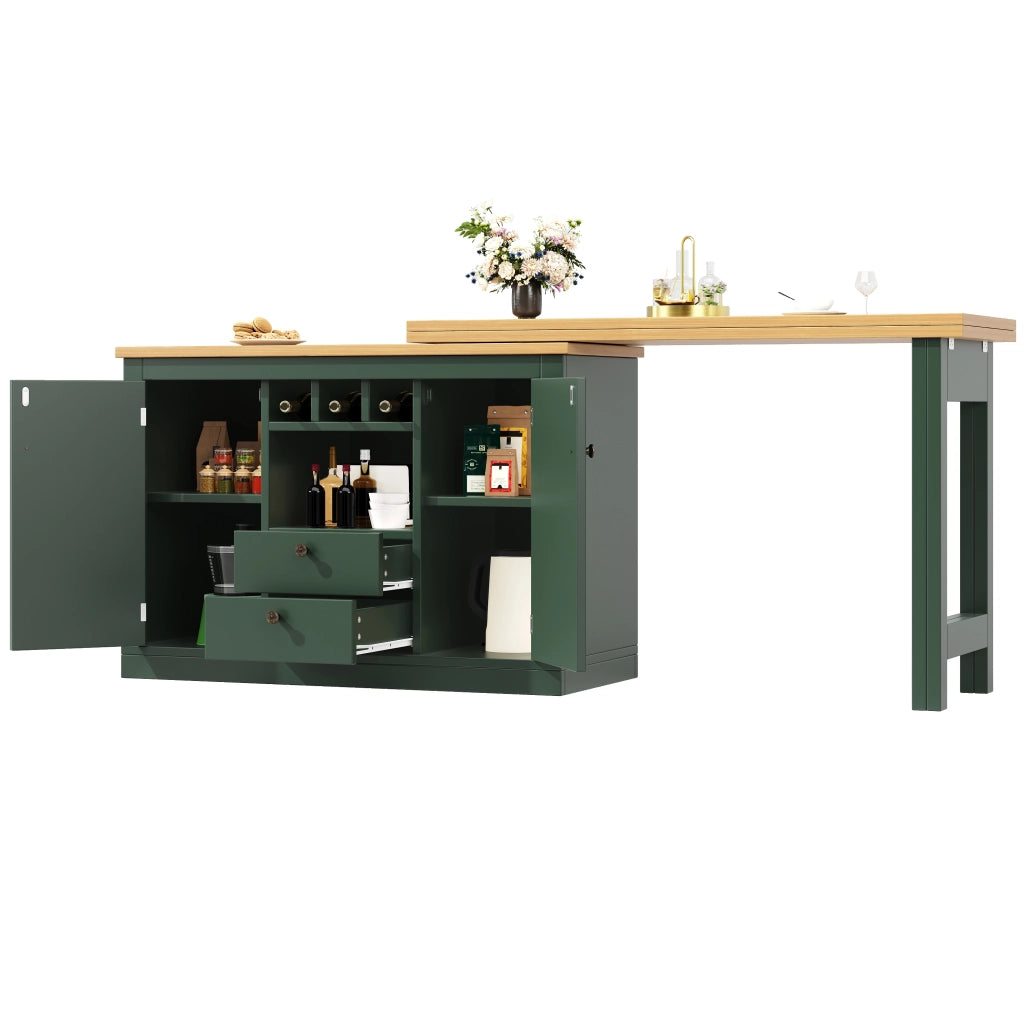 Tavolo Bar Allungabile con Funzione Girevole 360¡ã e Vano Contenitore ¨C Xylo ¨C Verde Scuro, 120-180 cm