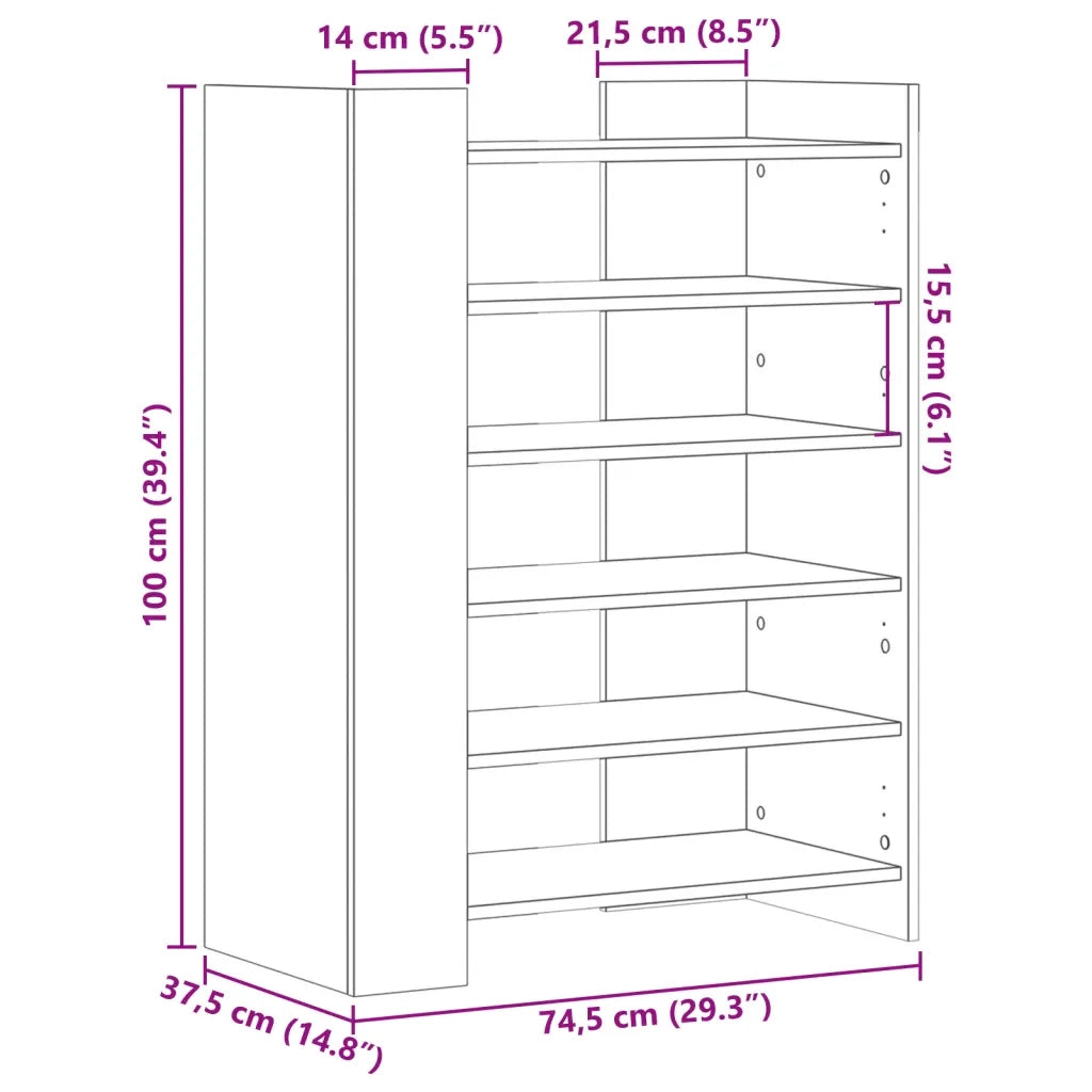 Scarpiera-Scaffale per scarpe Rovere Fumo 74,5x37,5x100 cm in Legno Multistrato
