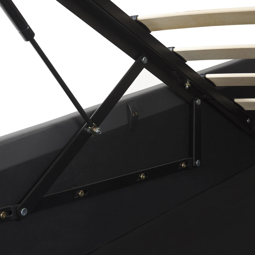 Letto contenitore Rivestimento in ecopelle grigia 160 x 200 cm con testiera a doghe