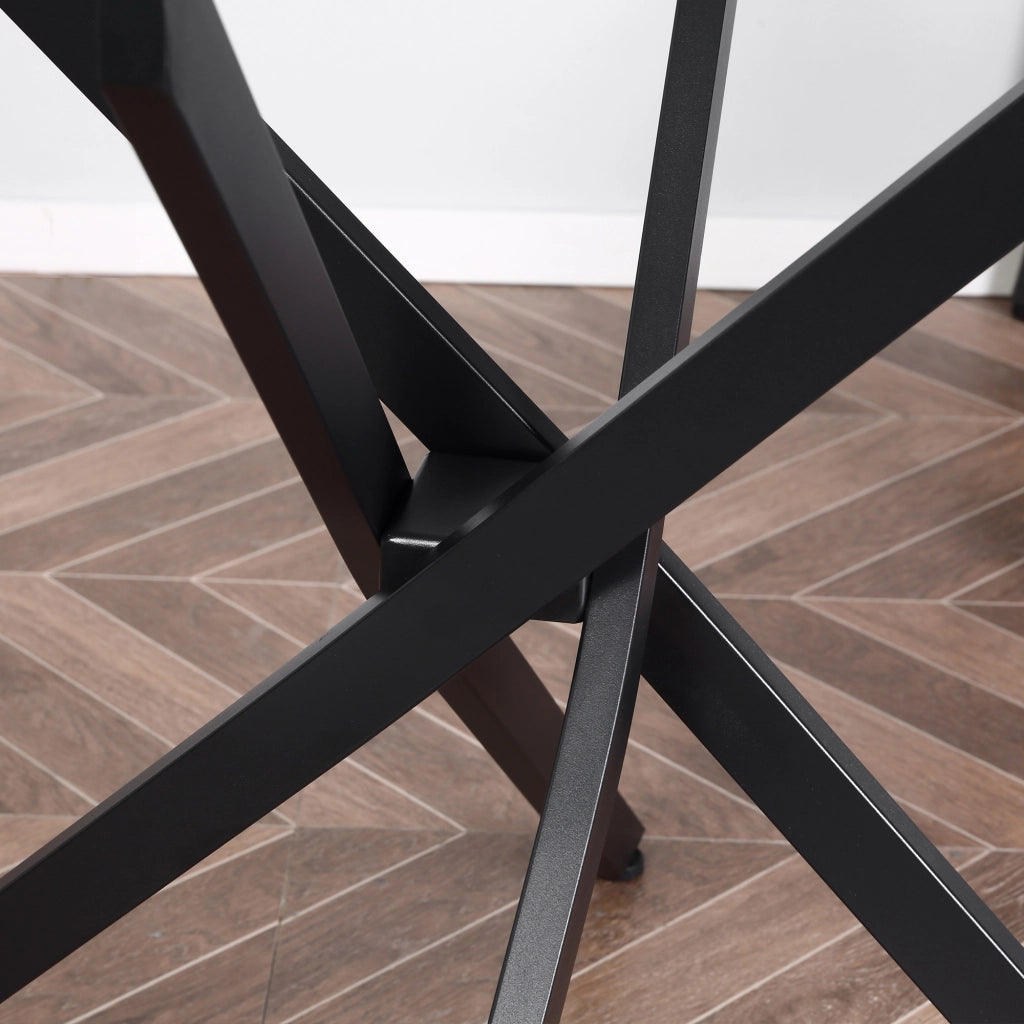 TAVOLINO rotondo in vetro temperato 80x80x75 cm nero con struttura in acciaio
