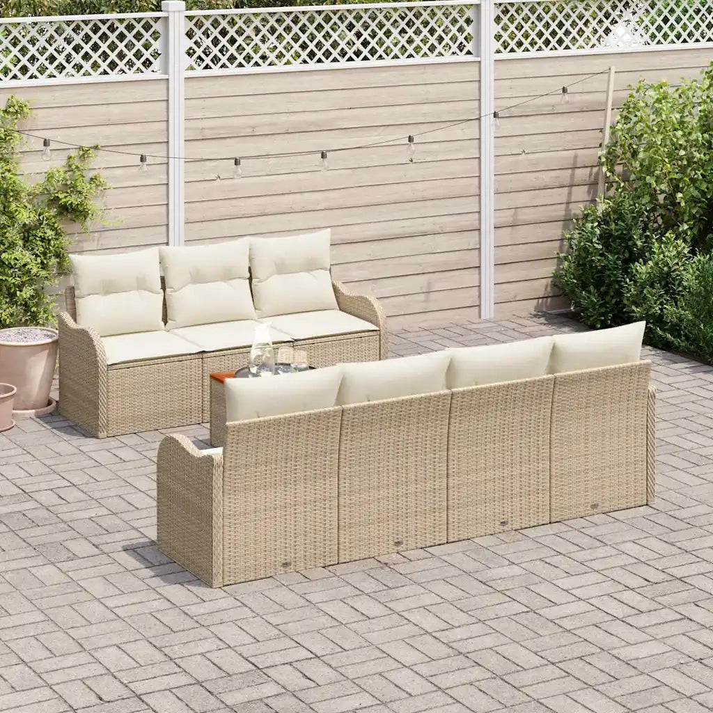 Set Divano da Giardino con cuscino 8 pcs Beige polyrattan