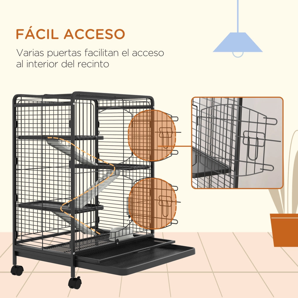Gabbia per Roditori con Ruote e 3 Piattaforme ¨C zephmum ¨C Nero, 61.5x44x95 cm