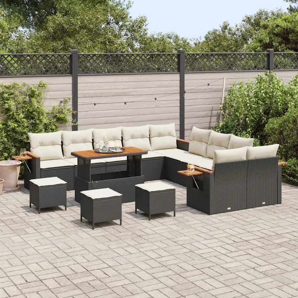 Set Divano da Giardino 18 pcs Nero e Crema polyrattan