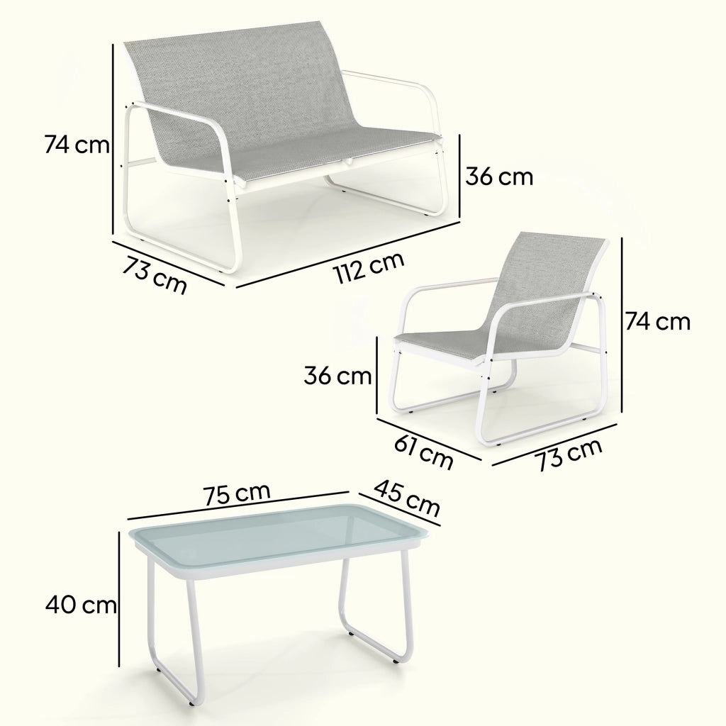 Set Giardino 4 Pezzi con Divano 2 Posti ¨C Minimal ¨C Tessuto Grigio Chiaro