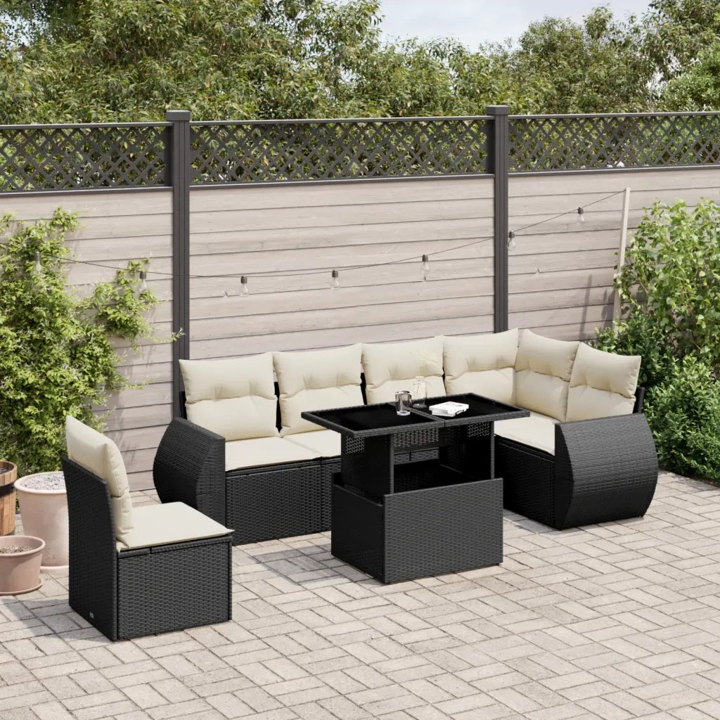 Set Divani da Giardino con Cuscini 7pz Nero Polyrattan 3268566