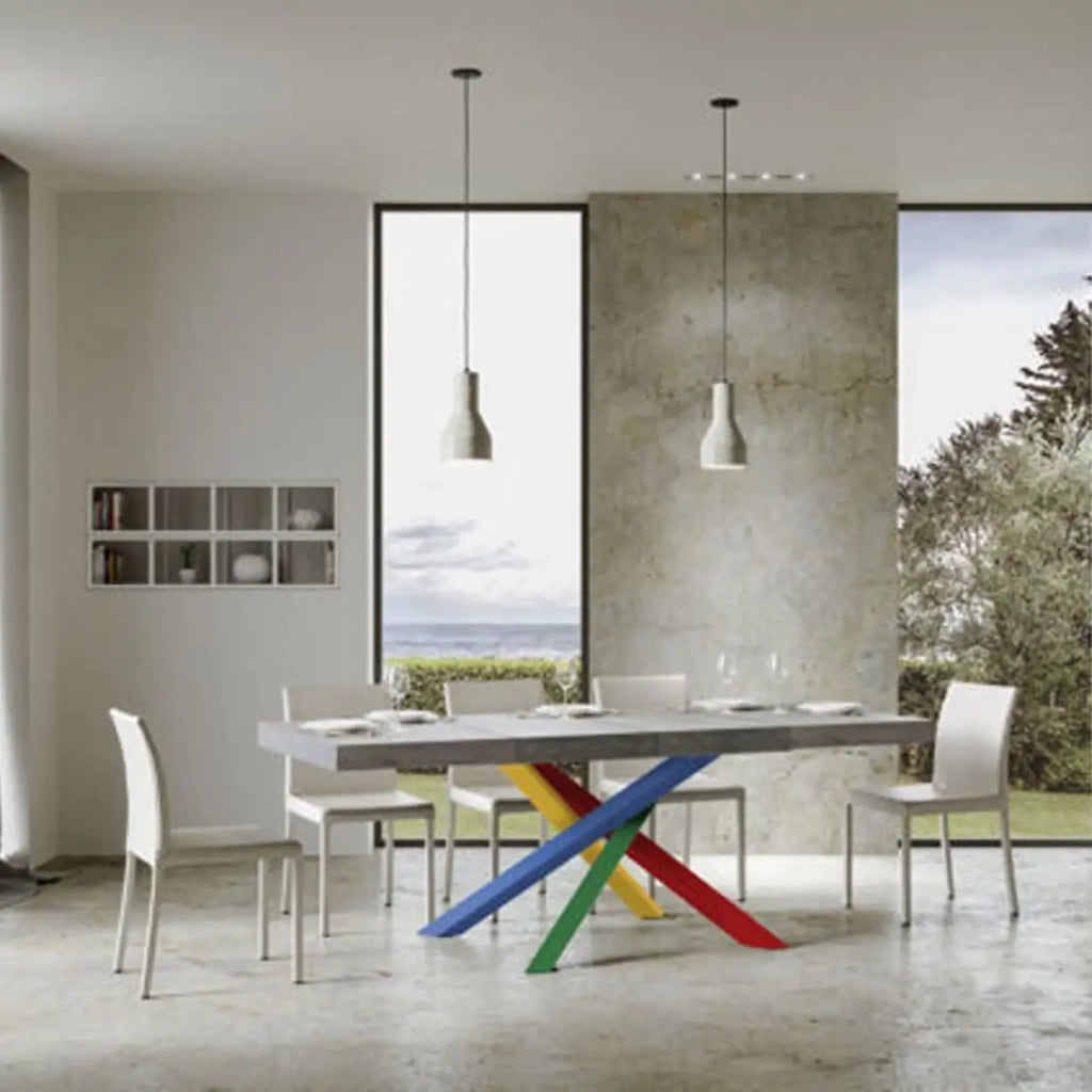 Tavolo allungabile 140/400x90 cm Volantis Premium colore cemento gambe multicolore 4/B