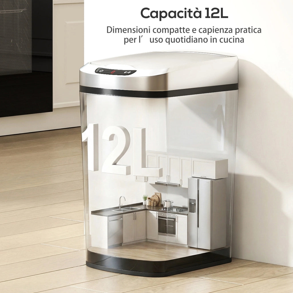 Cestino Rifiuti a Infrarossi 12L ¨C Minimal ¨C Acciaio Inox Argento 28x22x41 cm
