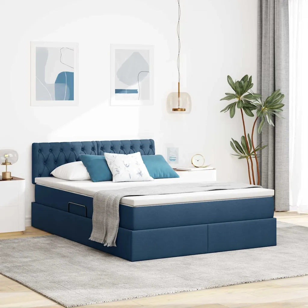 Letto con contenitore e materasso con testiera Blu 140 x 200 cm 3370580