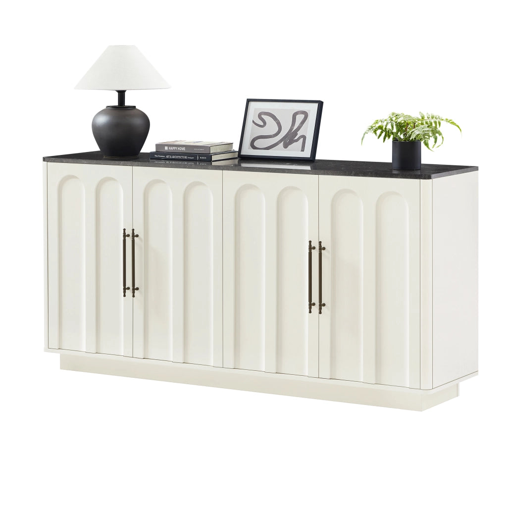 Madia con 4 ante e ripiani con chiusura ammortizzata e fissaggio a parete per soggiorno; in MDF; bianco e nero; 160×40×80 cm