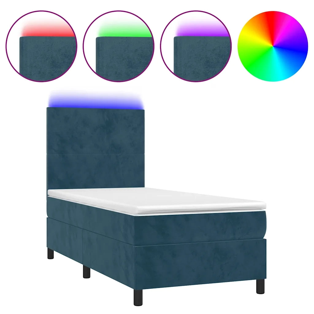 Letto a Molle con Materasso e LED Blu Scuro 100x200 cm 3135991