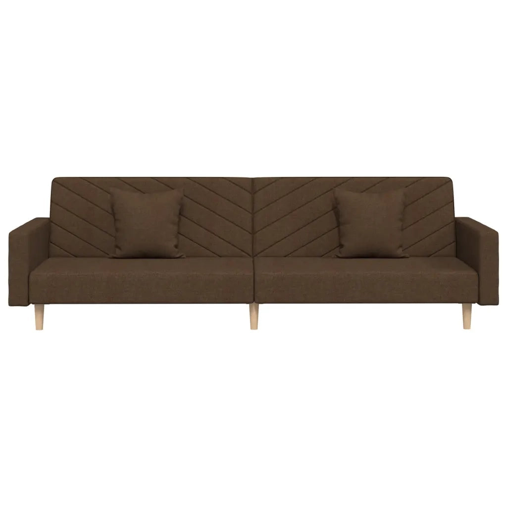 Divano Letto a 2 Posti con 2 Cuscini Marrone in Tessuto 375903