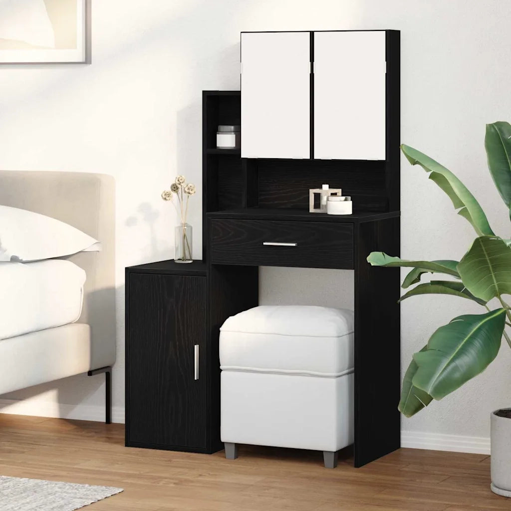 Toeletta | Tavolo da Trucco Rovere Nero 80 x 35 x 132 cm Legno multistrato