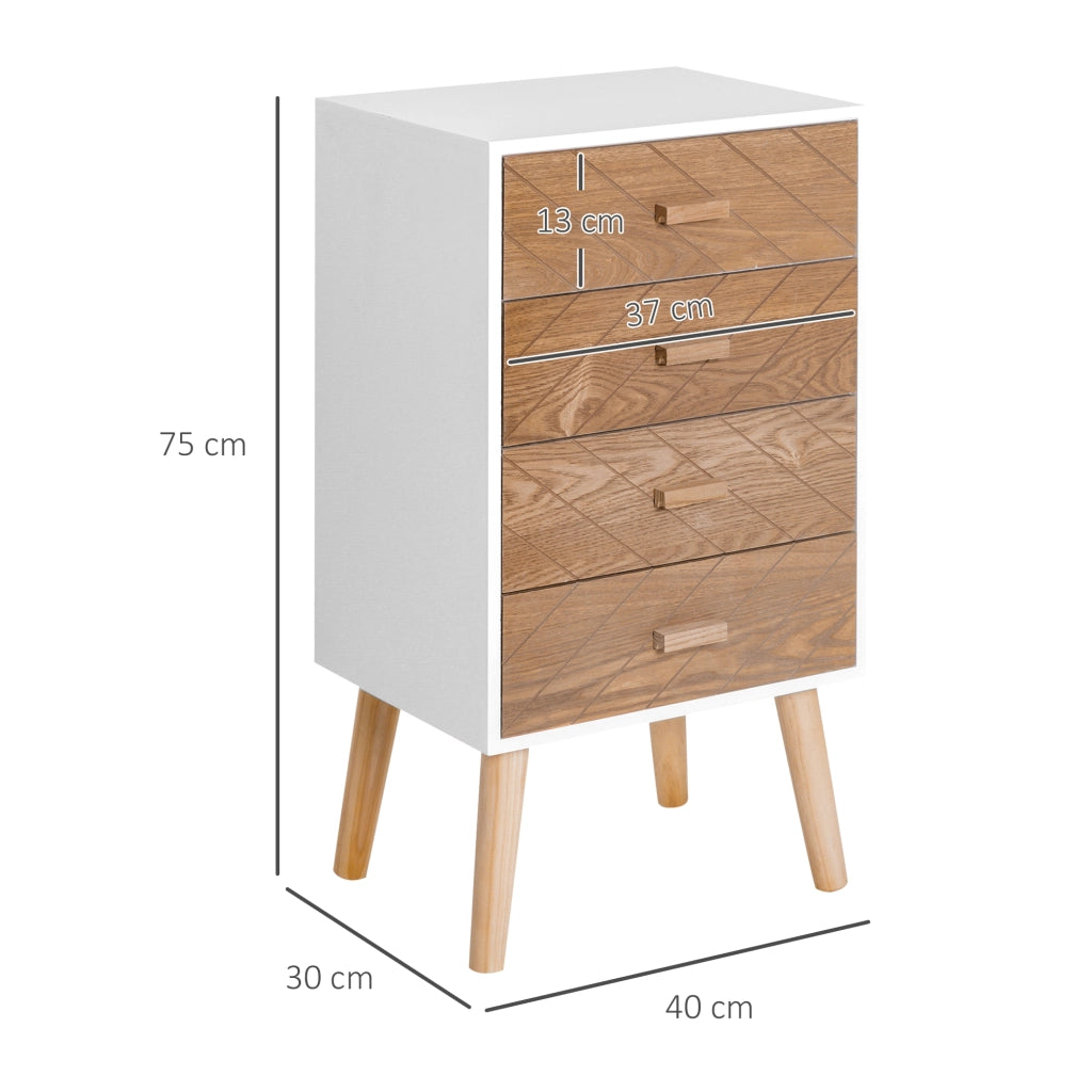 Cassettiera 4 Cassetti ¨C Zephmum ¨C Bianco Naturale 40x30x75 cm