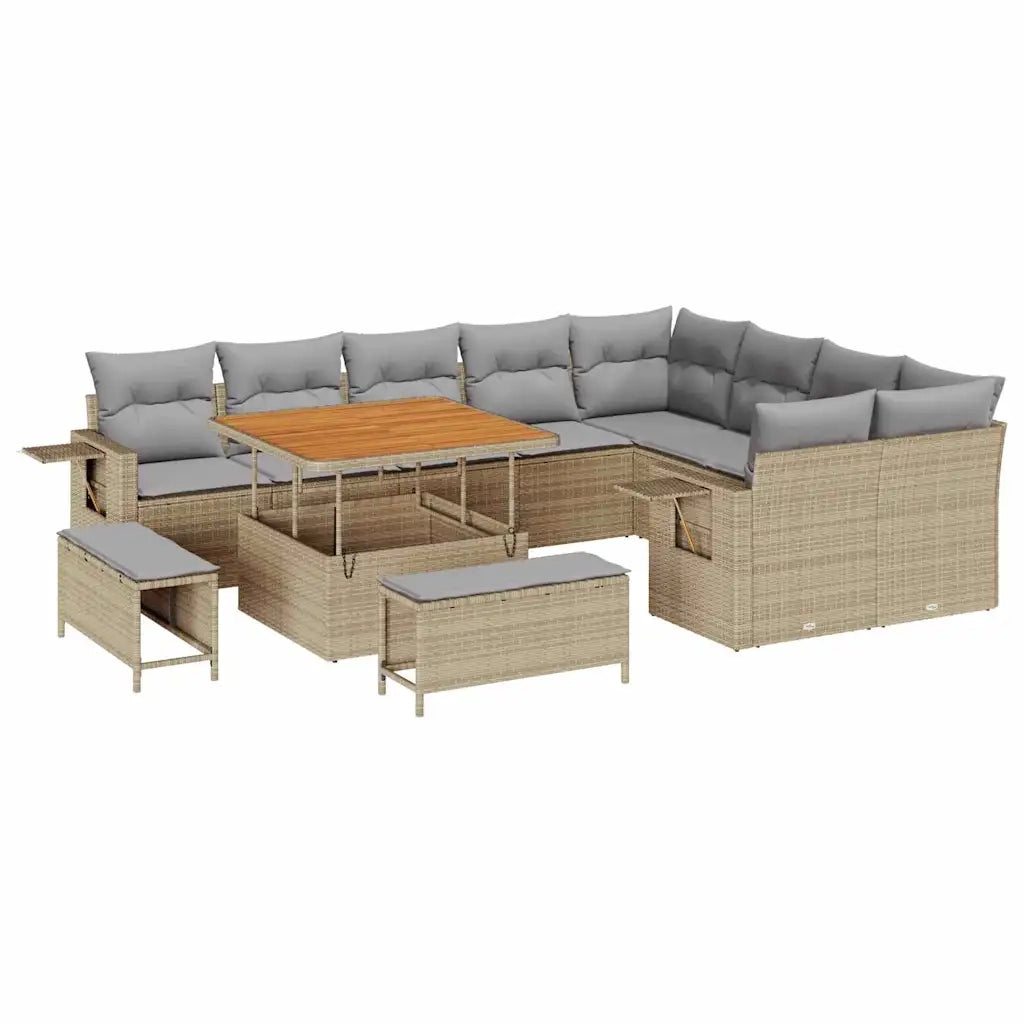 Set Divano da Giardino 12 pcs Beige e Grigio Chiaro polyrattan