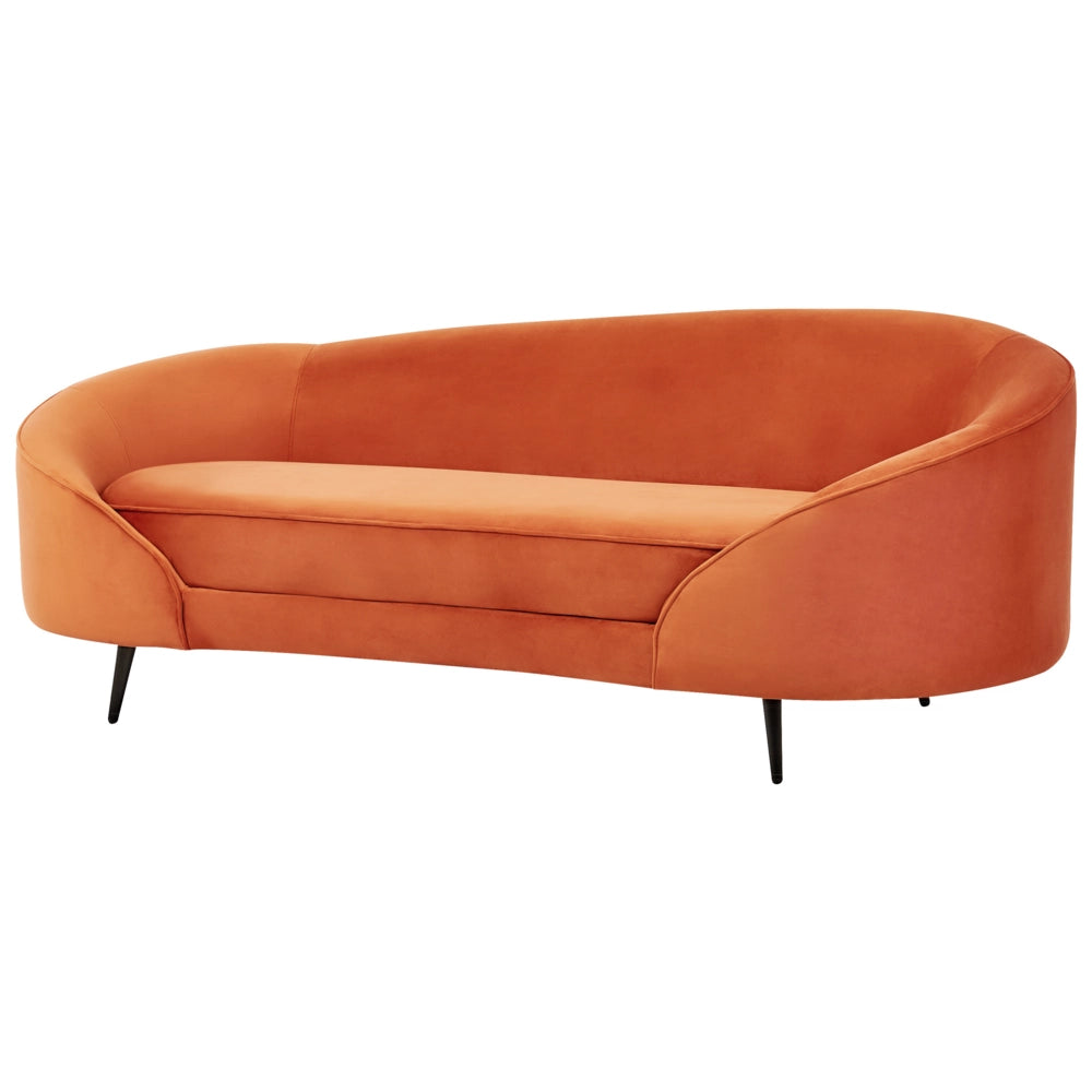 Divano velluto arancione glamour curvo stile retrò a 2 posti gambe metallo dorato