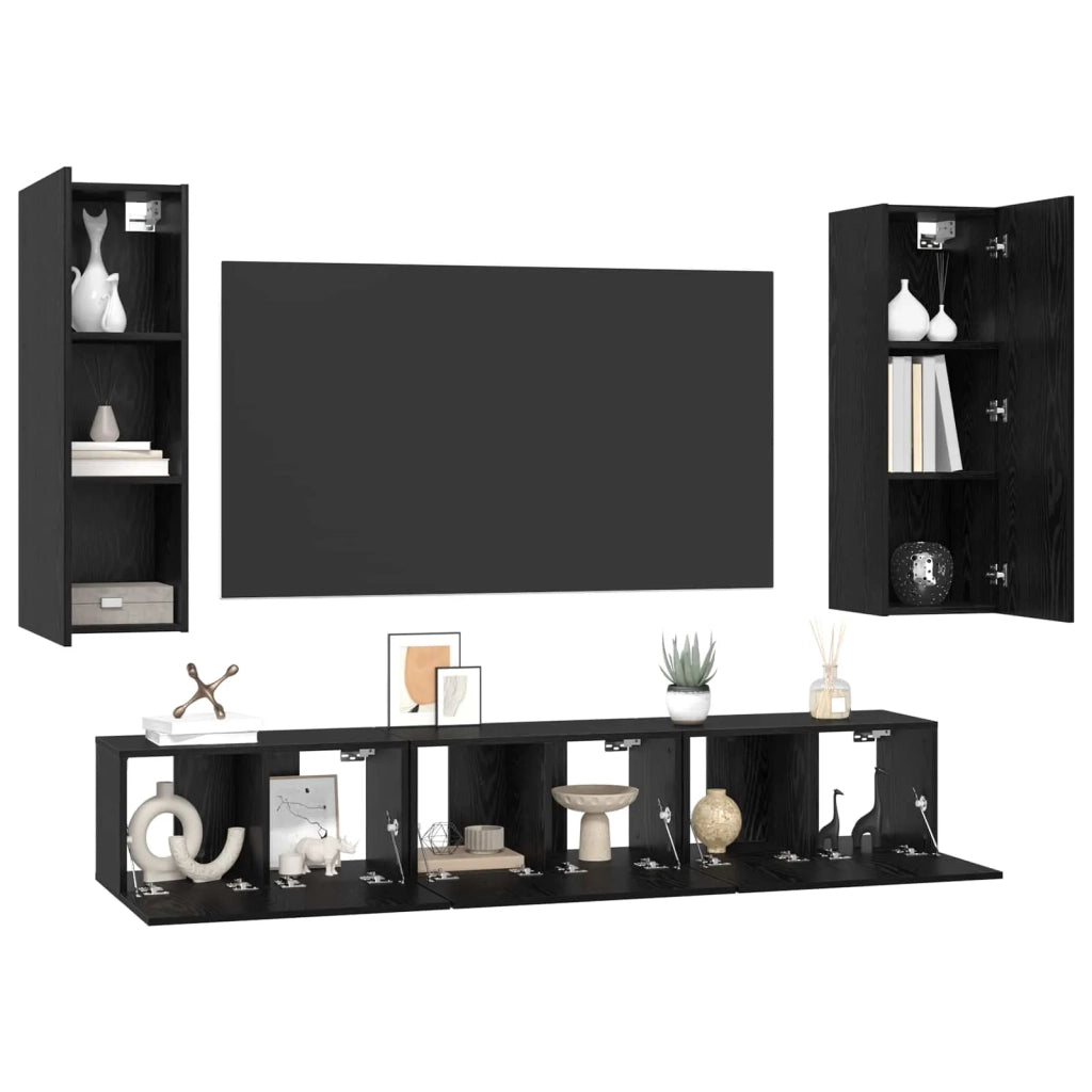 Set mobile TV 5 pz | Armadietto TV | Mobile Porta TV Rovere Nero Legno multistrato