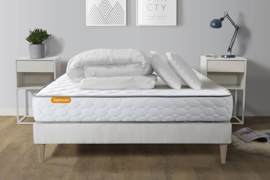 Pacchetto letto completo - Materasso 200x200cm + Box spring con doghe (kit) + 2 cuscini + Piumino - Memo