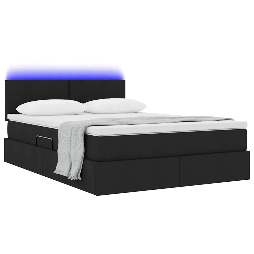Letto con contenitore e LED con led Nero 140 x 200 cm Tessuto