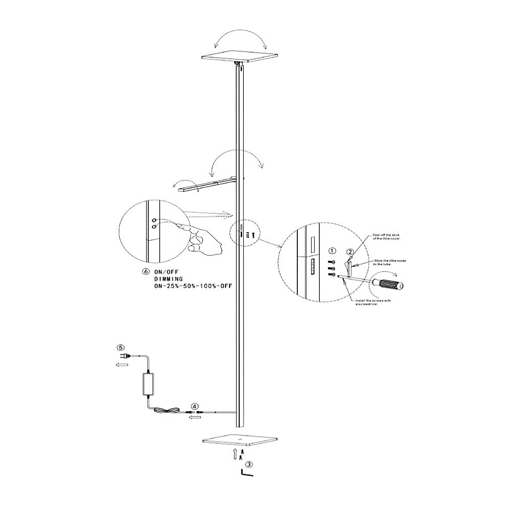 Ideal - Piantana a Led Bianca in metallo H.180 cm Fabas Luce - 2 luci da 40W e 8W a led integrato 3000K