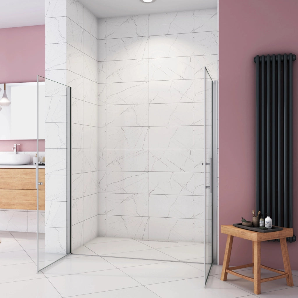 Box Doccia per Nicchia 185 cm Doppia Porta Battente Saloon Vetro Temperato 6 mm Anticalcare Larga 146 cm (76+76: 1438-1478 mm)