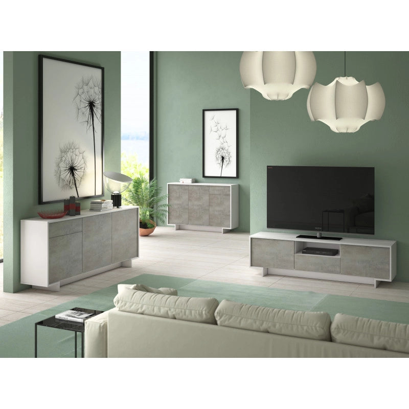 Madia Frame Slim 3 ante con cassetto push to open bianco 134x35x87 cm - Terraneo