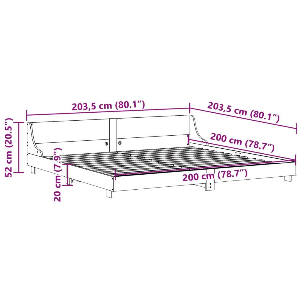 Letto senza Materasso-Struttura Letto Marrone Cera 200x200 cm in Legno di Pino 933811