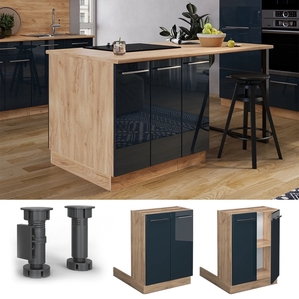 Mobili da cucina Fame-Line Blu scuro lucido/Rovere dorato 60 cm senza piano di lavoro Vicco