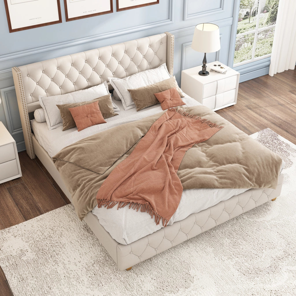 letto capitonné lino beige 140 x 190 cm