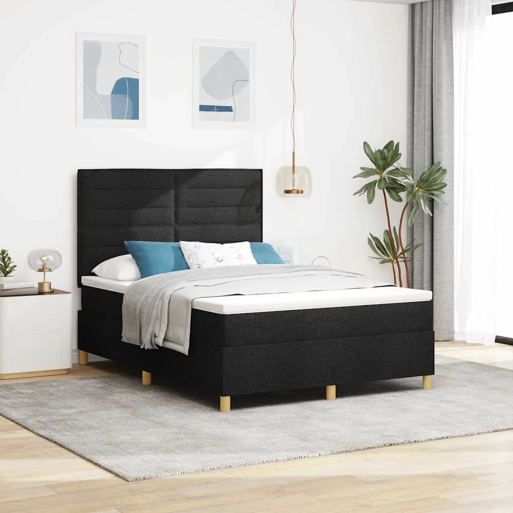 Letto a Sorgente LED con materasso Nero 140 x 190 cm Tessuto