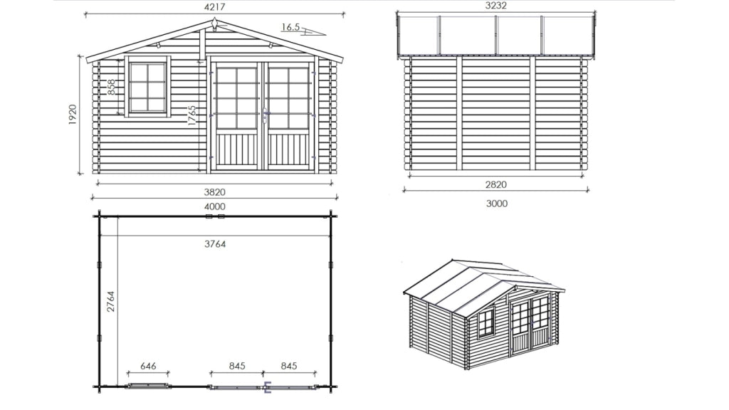Casetta da giardino in legno - 12m2 - 4x3m - 28mm - colore: naturale - DOM710 - ALTANKA