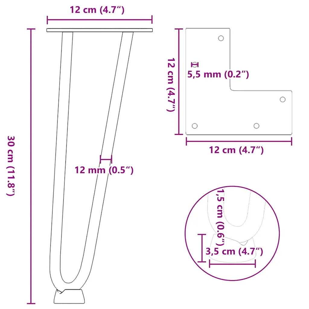 Gambe a forcina per tavolino 4 pz bianche 30 cm in acciaio massiccio 4012417