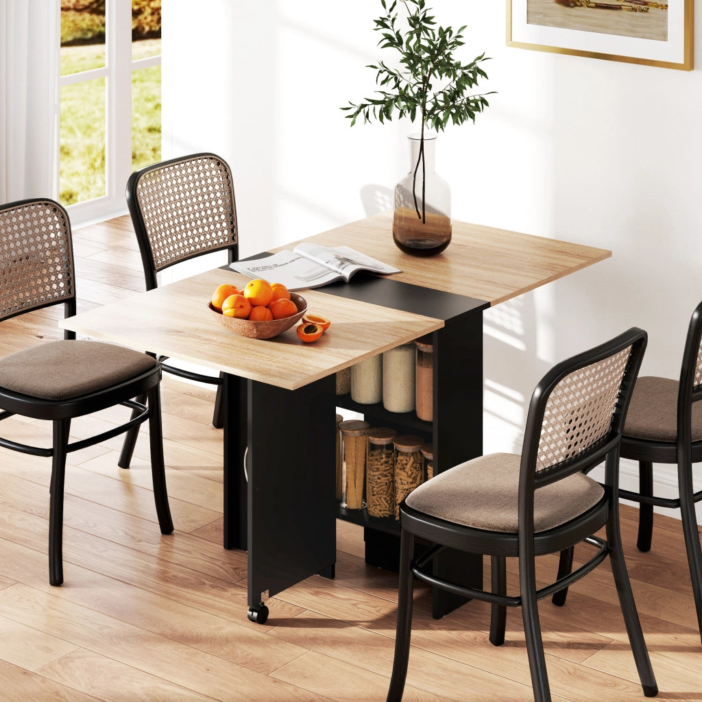 Tavolo pieghevole da pranzo su ruote con piano in effetto rovere e gambe nere ¨C Xylo ¨C 75x140x74 cm