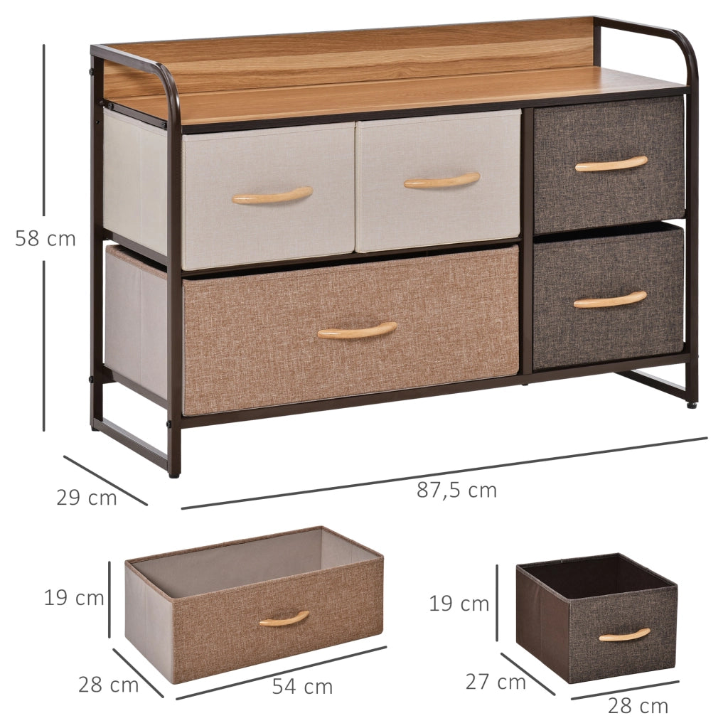 Cassettiera 5 Cassetti in Tessuto ¨C Minimal ¨C Marrone e Beige 87,5x29x58