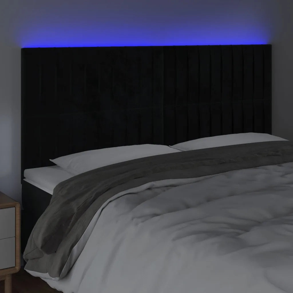 Testiera | Testata a LED Nera 160x5x118/128 cm in Velluto