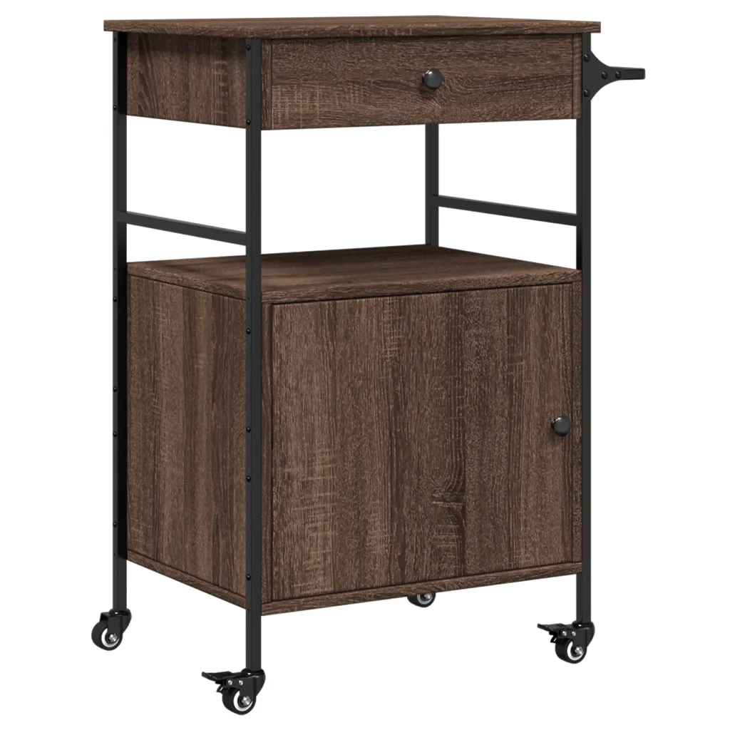 Carrello Cucina-Scaffale per Cucina Rovere Marrone 56x43x89,5 cm Legno Multistrato