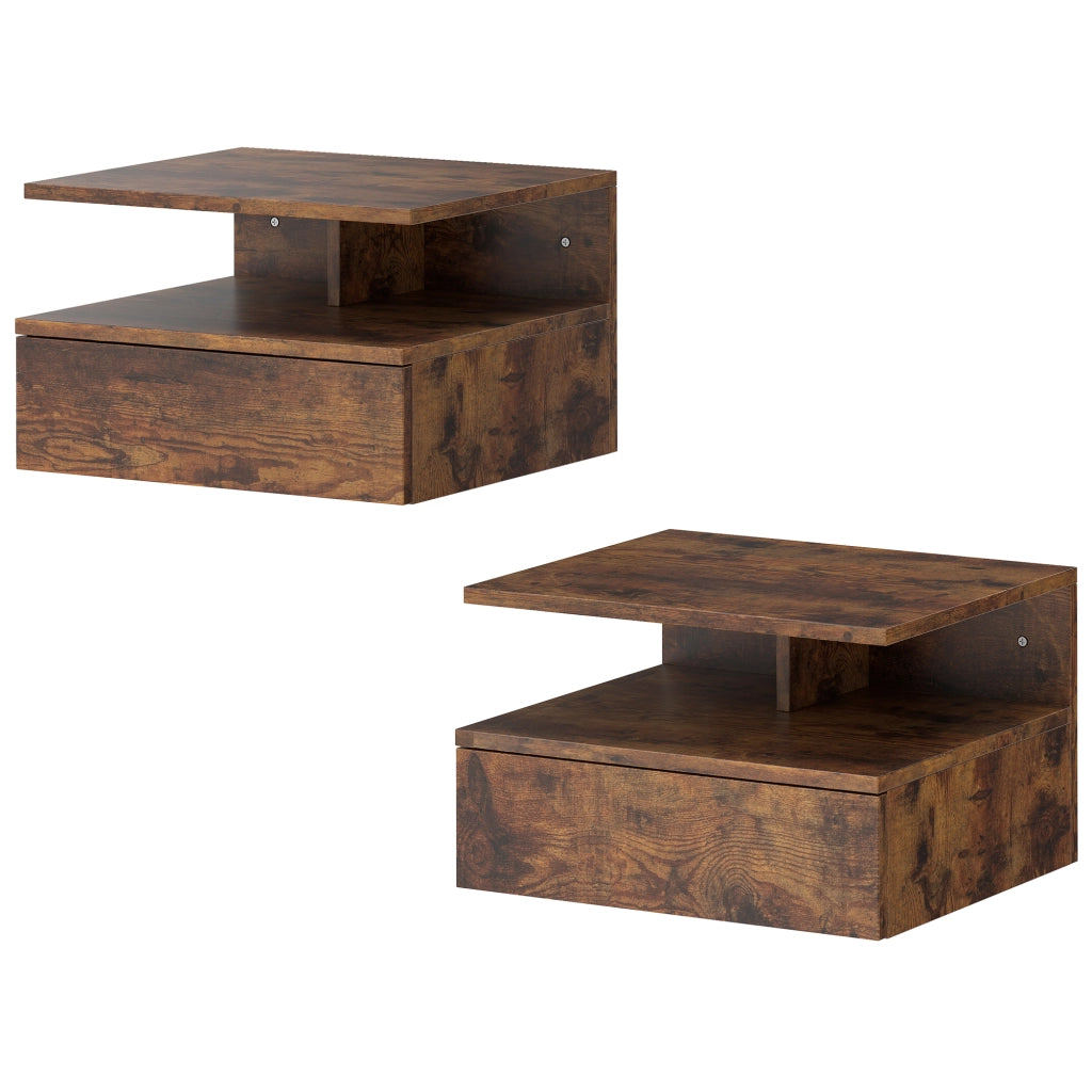 Comodini Sospesi con Cassetto e Mensola ¨C zephmum ¨C Marrone Rustico 35x32x22.5 cm
