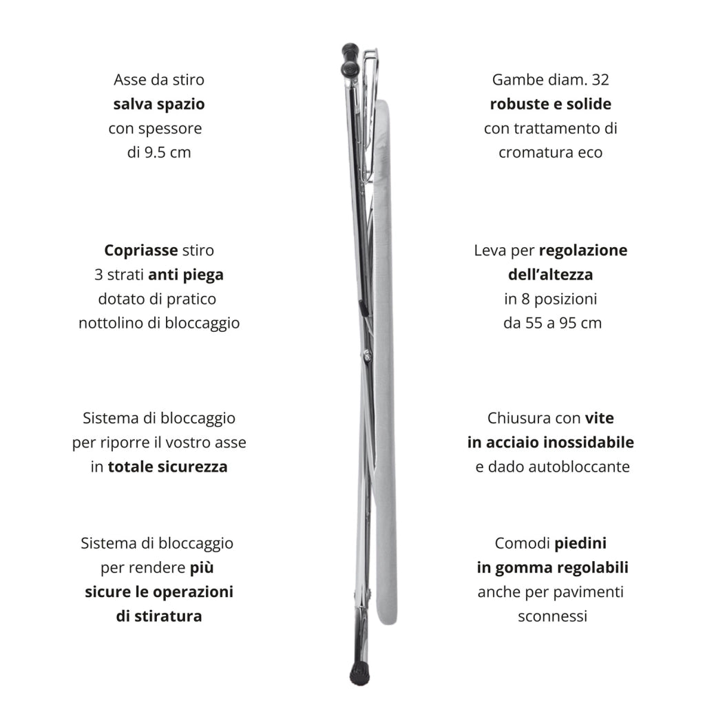Asse da Stiro Completo Festival Profi 125x48 cm con Piano Stiramaniche e Ripiano Regolabile in Altezza