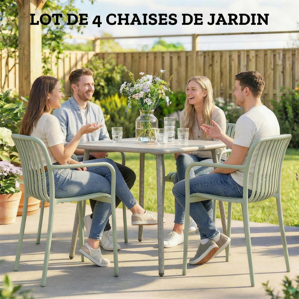 Set 4 Sedie da Giardino Impilabili ¨C Xylo ¨C Polipropilene Anti-UV Braccioli Schienale Ergonomico Grigio Verde