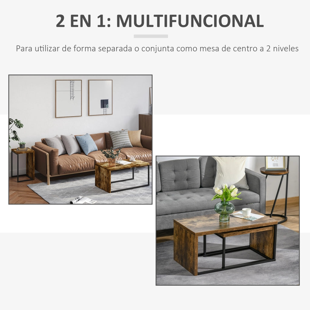 Tavolino Nido ¨C zephmum ¨C Marrone R¨²stico e Nero, Metallo, Grande 90x48x42 cm e Piccola 59x42x36 cm