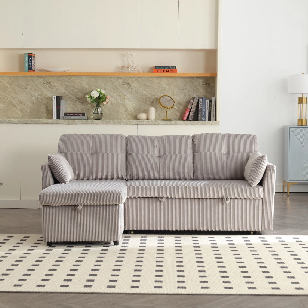 Divano Letto Angolare Reversibile con Contenitore, Corduroy, Grigio Chiaro
