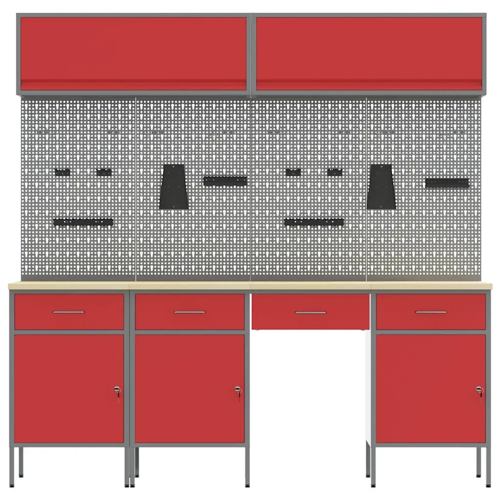 Set di mobili da lavoro con cassetto con blocco 10 pcs Rosso 3321475
