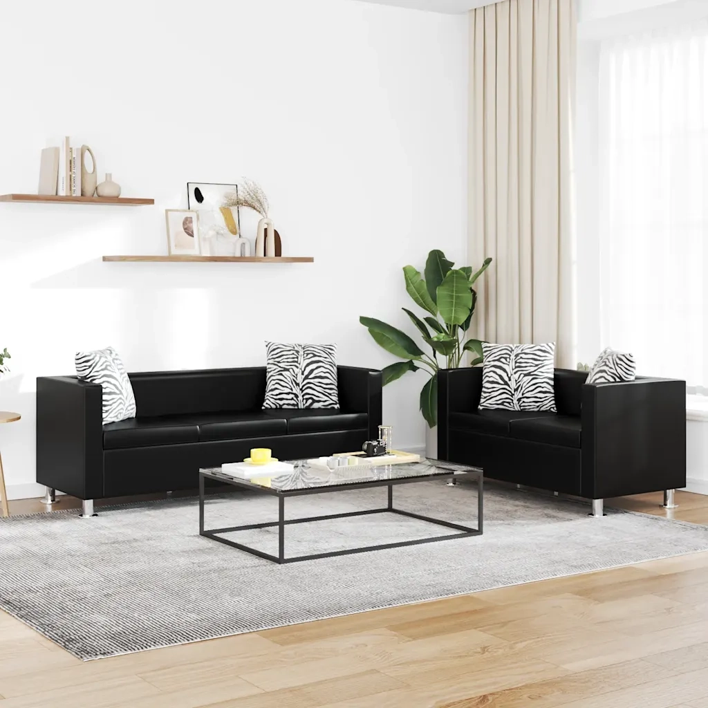 Set Divani a 3 e a 2 Posti in Similpelle Nero 272178